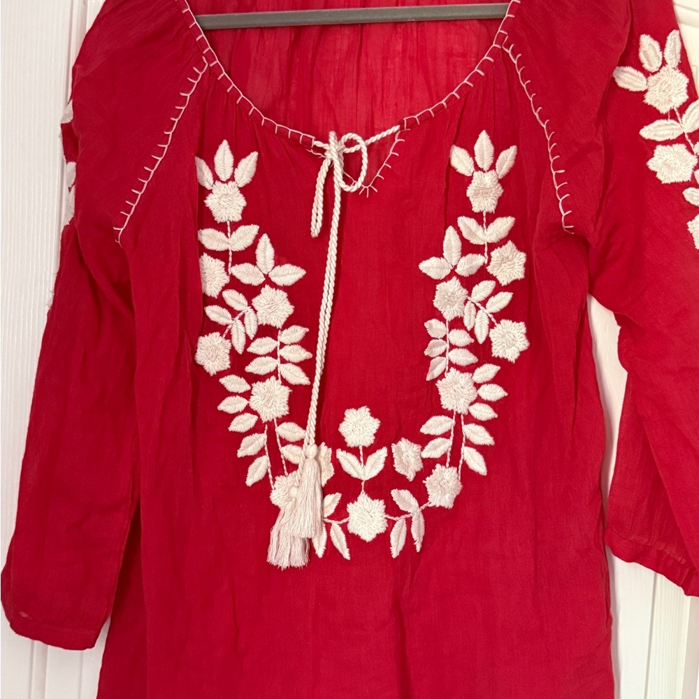 Embroidered Red Boho Women's Top